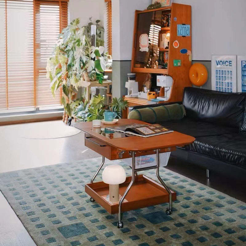 Retro Rectangular Wood Glass Metal Coffee Table