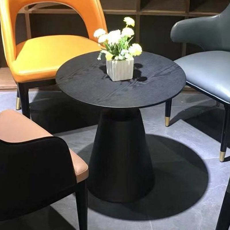 Minimalist Round White Ash Wood Coffee Table — Black