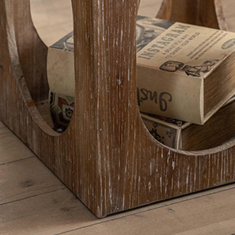 Japanese Rectangular Wood 2-Tier End Table