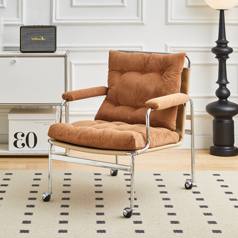 Nordic Checkered Corduroy Leather Rectangular Accent Chair