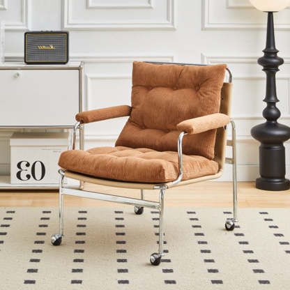 Nordic Checkered Corduroy Leather Rectangular Accent Chair