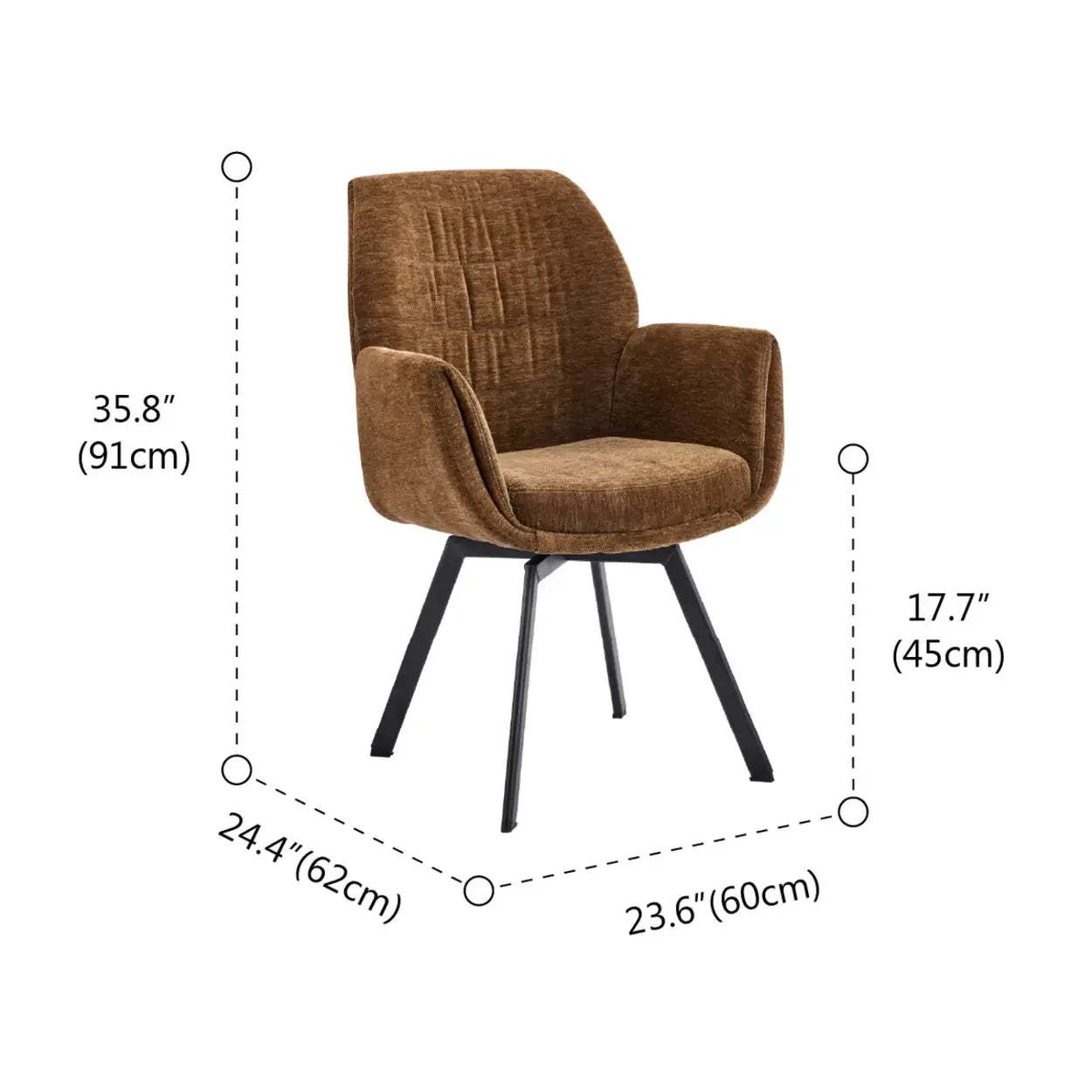 Modern Brown Chenille Curved-Back Swivel Dining Arm Chairs