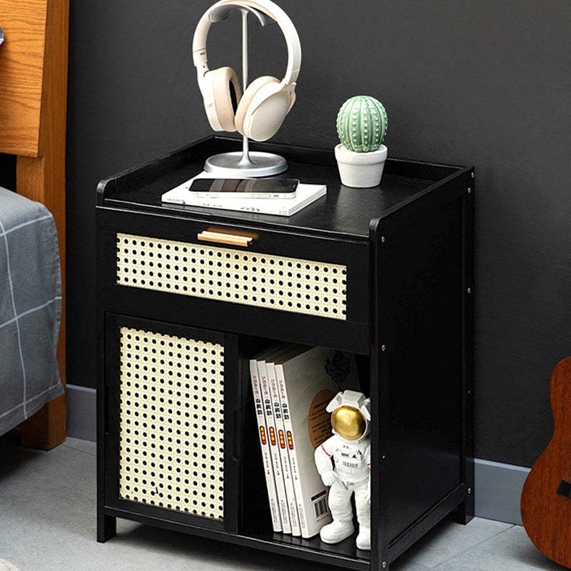 Vintage Wood Bamboo Plastic Nightstand — 1 / Black