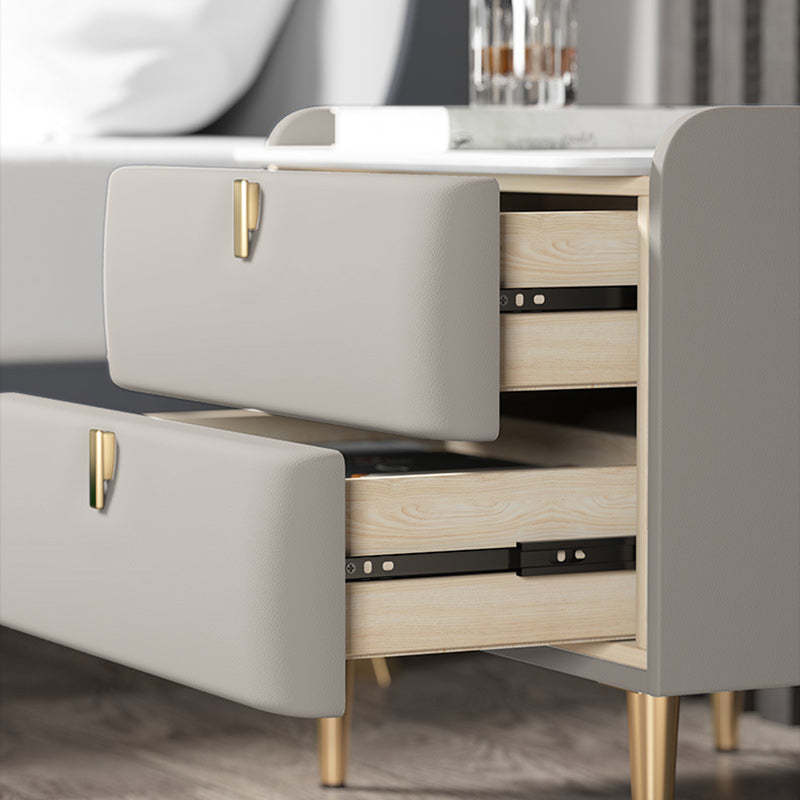 Modern Leather Pine Wood Carbon Steel Nightstand 2-Drawer