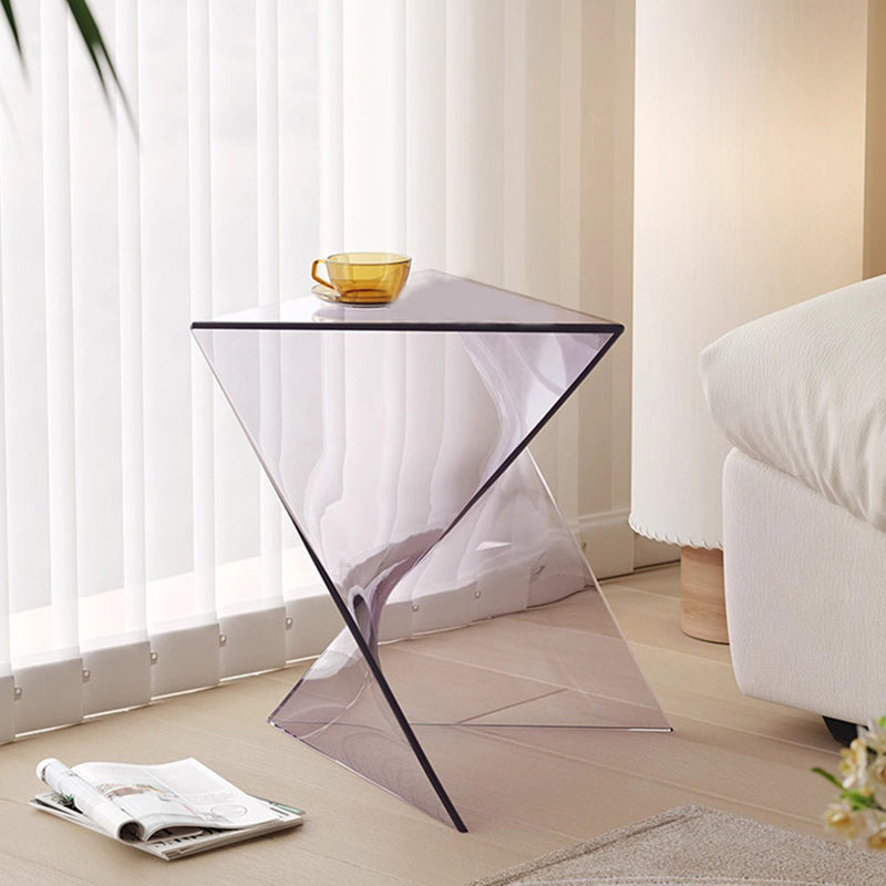 Minimalist Marble Glass Wood Triangle Corner End Table