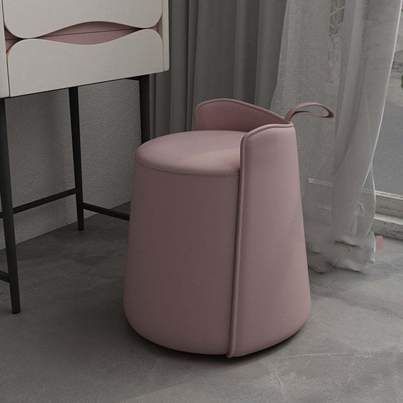 Nordic Cylinder Leather Wood Vanity Stool — Gray
