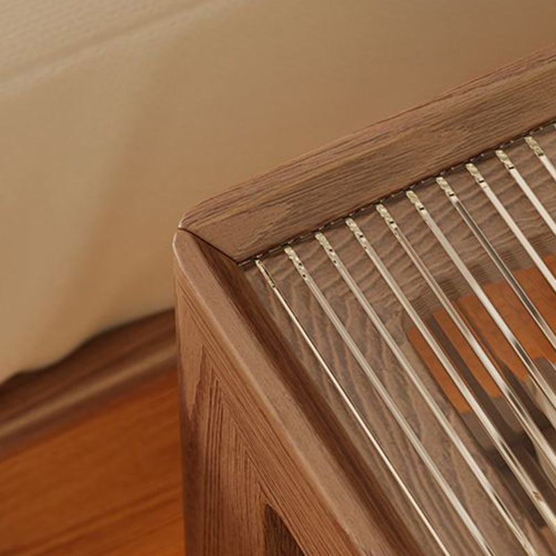 Minimalist Rubberwood Glass Nightstand