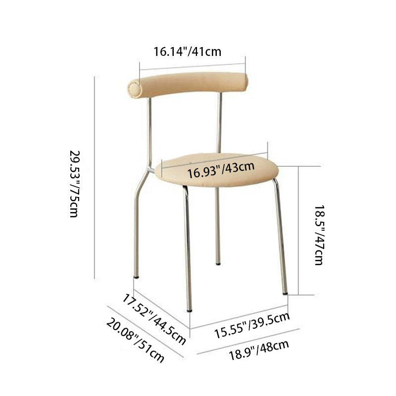 Scandinavian Leather Round Arc Dining Chair — White / Beige