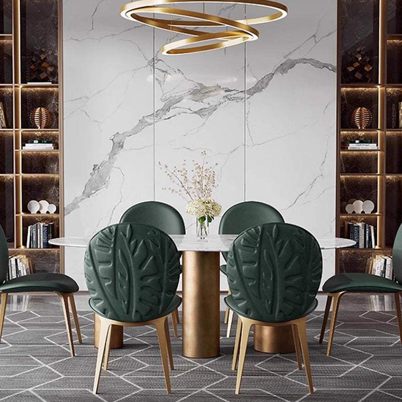 Modern Oval Microfiber Leather Steel Dining Chair — Dark Green