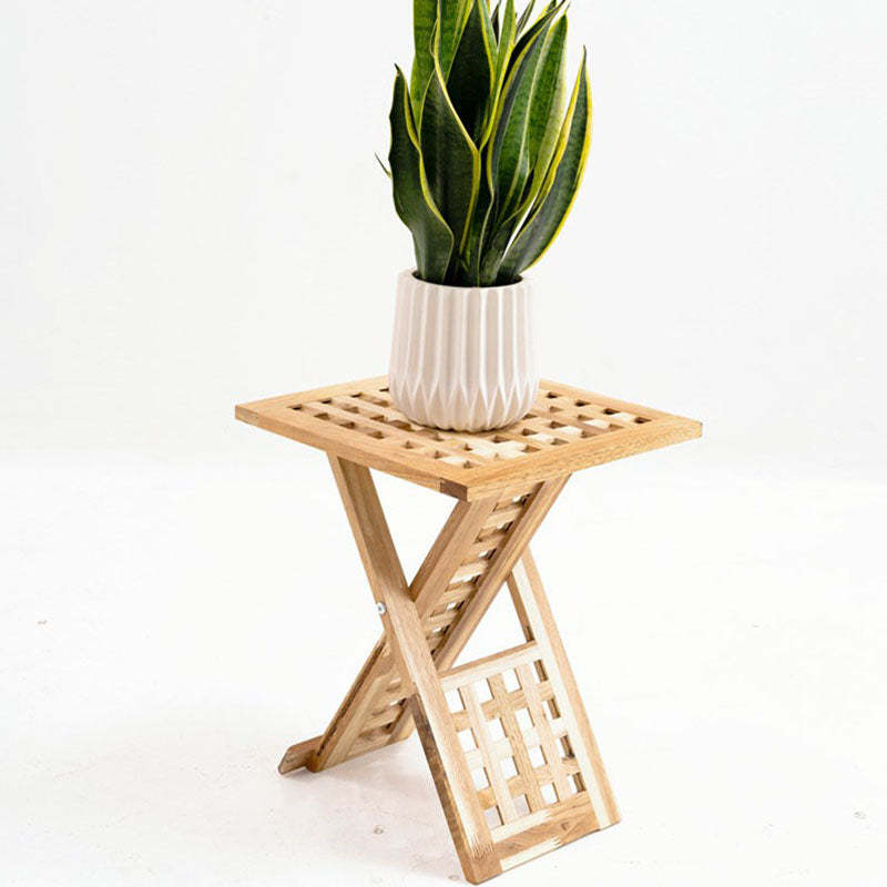Traditional Rustic Square Wood Backless Armless Chair