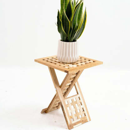 Traditional Rustic Wood Backless Chair
