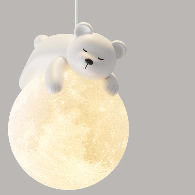 Contemporary Resin Rabbit Moon Kids Pendant Light