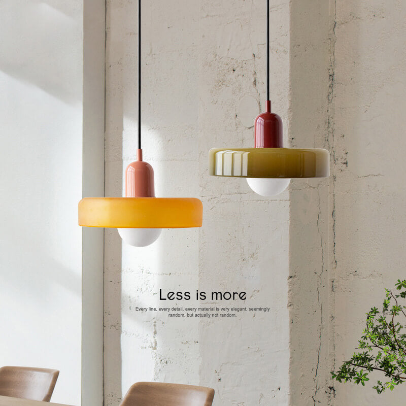 Vintage Colorful Glass Dish Pendant Light