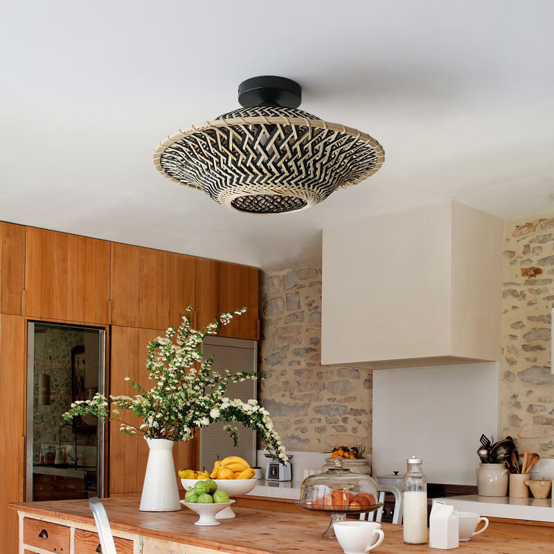 Chinese Zen Bamboo Flying Saucer Ceiling Light