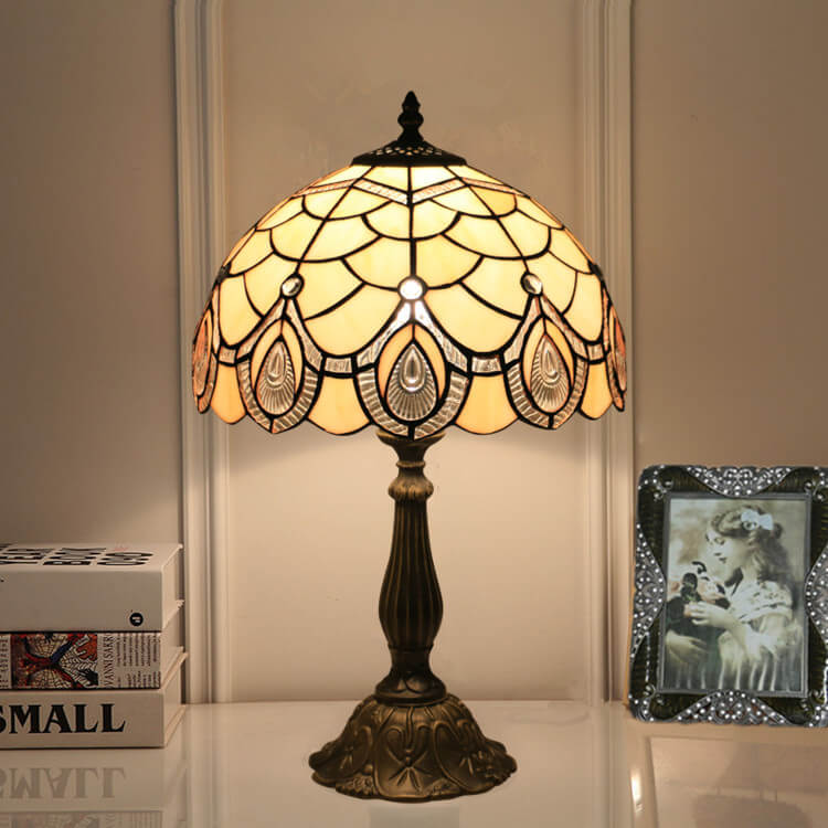 Tiffany lotus retro table lamps in resin — Alloy Base / 220V-240V (UK/AU)