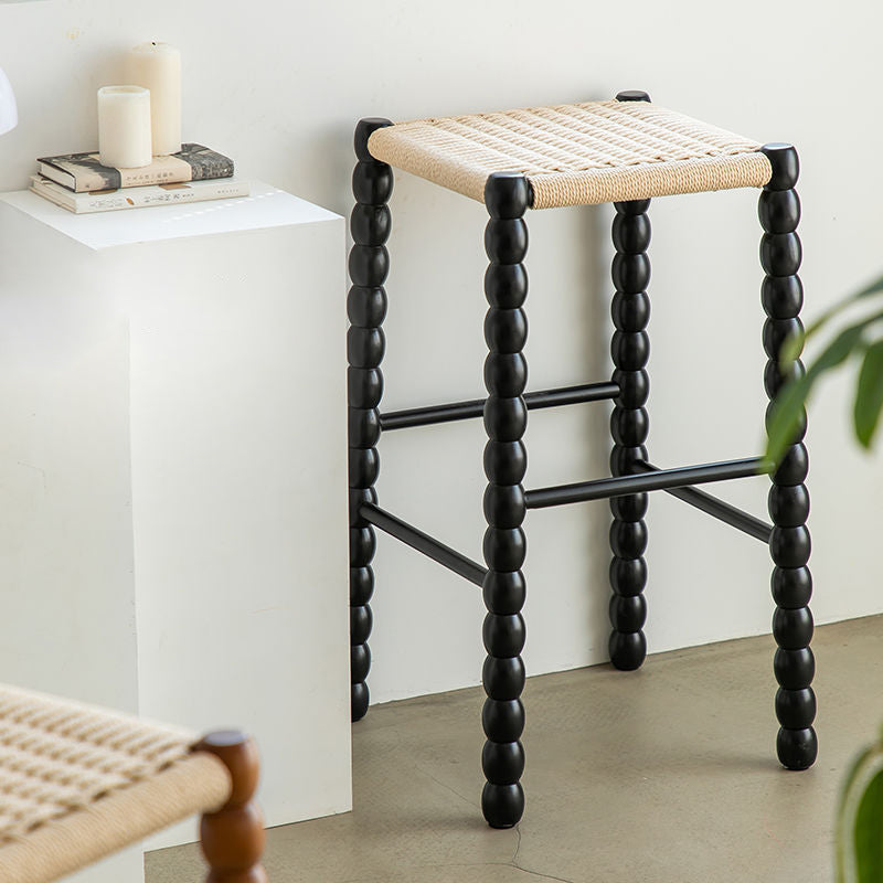 Vintage Woven Gourd Wooden Bar Stool