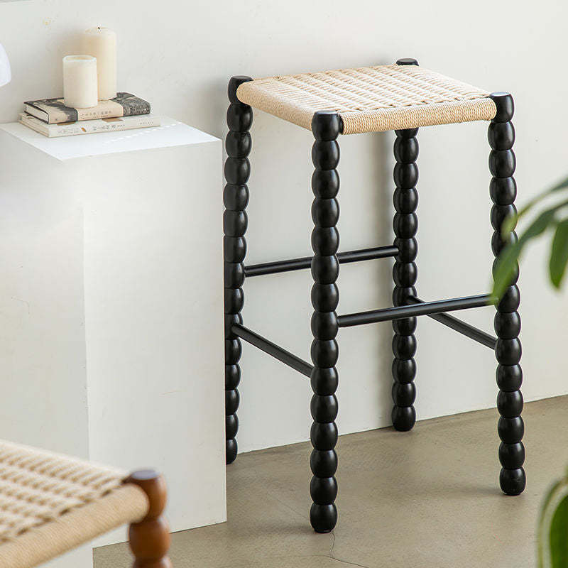 Vintage Woven Gourd Wooden Bar Stool