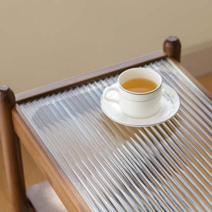 Modern Glass Wood 2-Tier Side Table