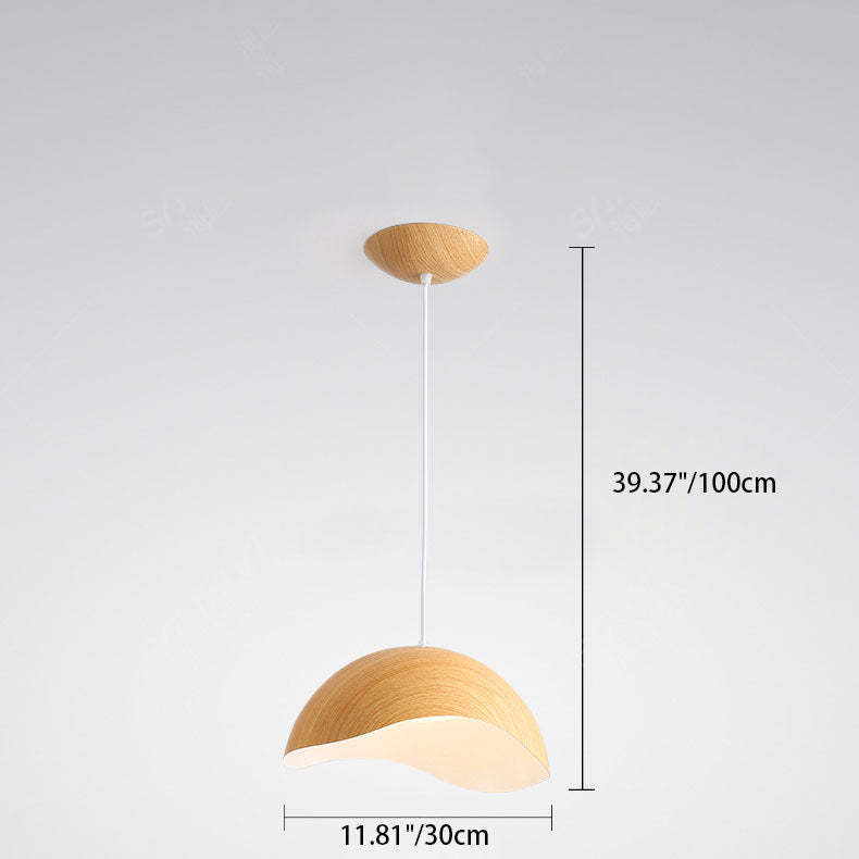 Scandinavian Wood Grain Iron Dome Wave LED Pendant Light