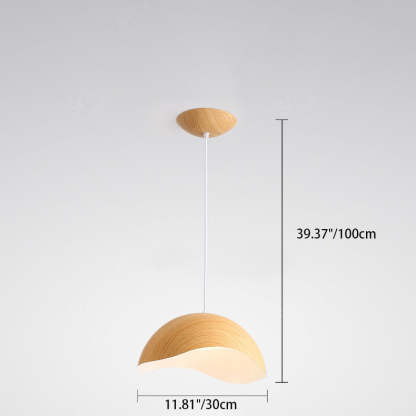 Scandinavian Wood Grain Iron Dome Wave LED Pendant Light