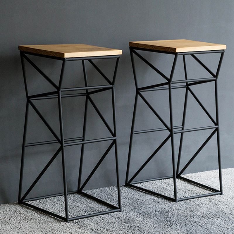 Industrial Iron Wood Geometric Bar Stool — 2