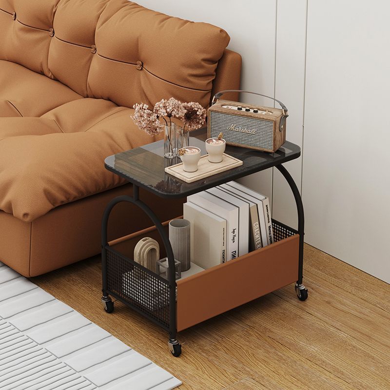 Contemporary Glass Iron Leather End Table