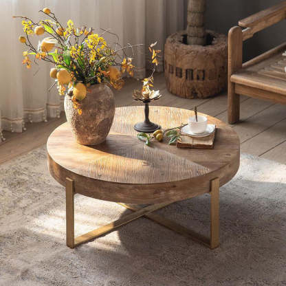 Traditional Retro Solid Wood Iron Coffee Table