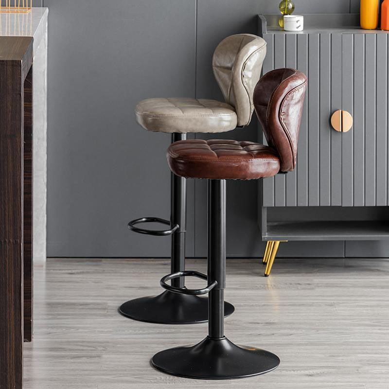 Minimalist Leather Metal Bar Stool — Black / Light Gray
