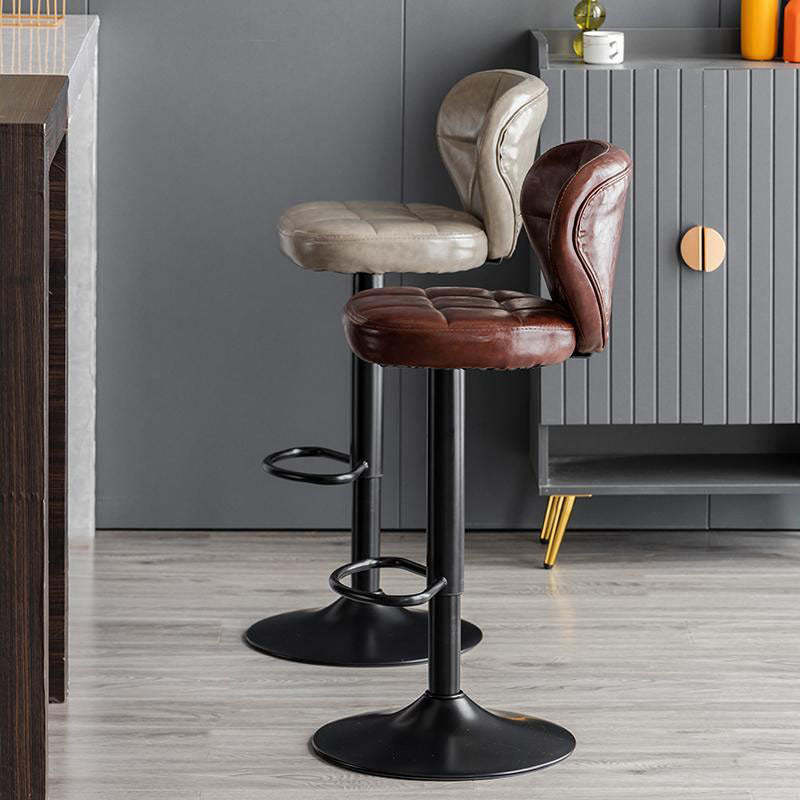 Minimalist Leather Metal Bar Stool — Black / Light Gray