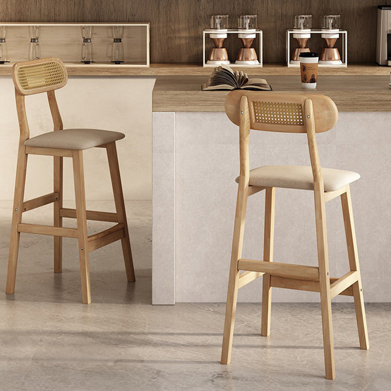 Minimalist PU Leather Open-Back Counter Stool — Gray Fabric Seat