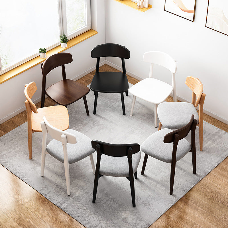Minimalist Leather Fabric Wood Dining Chair — Wood / White