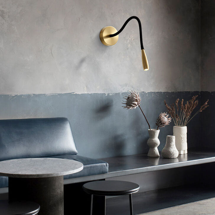 Simple Hose Spotlight Brass LED Reading Sconce