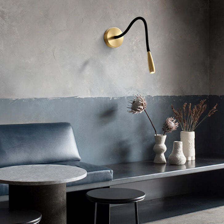 Simple Hose Spotlight Brass LED Reading Sconce