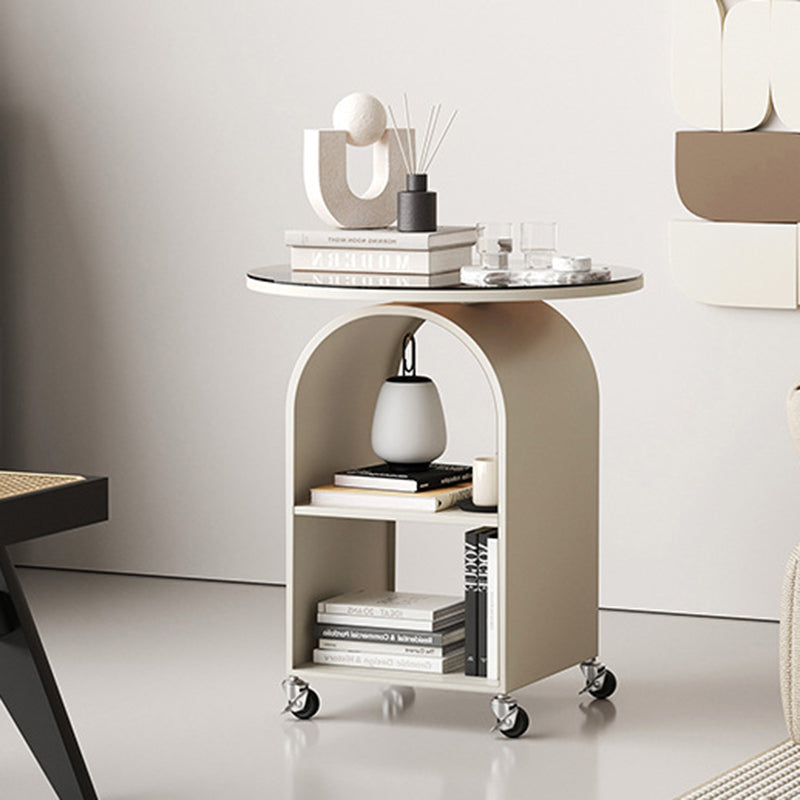 Contemporary Tempered Glass Iron Arched End Table 2-Cabinet