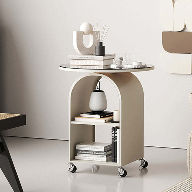 Contemporary Tempered Glass Iron Arched End Table 2-Cabinet