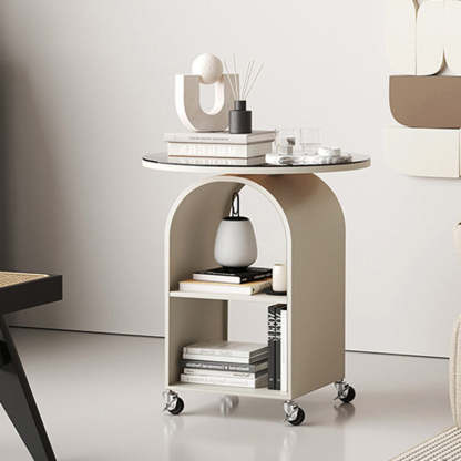 Contemporary Tempered Glass Iron Arched End Table 2-Cabinet