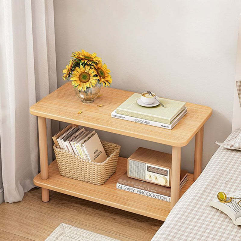 Japanese Wood Rectangular 3-Tier End Table