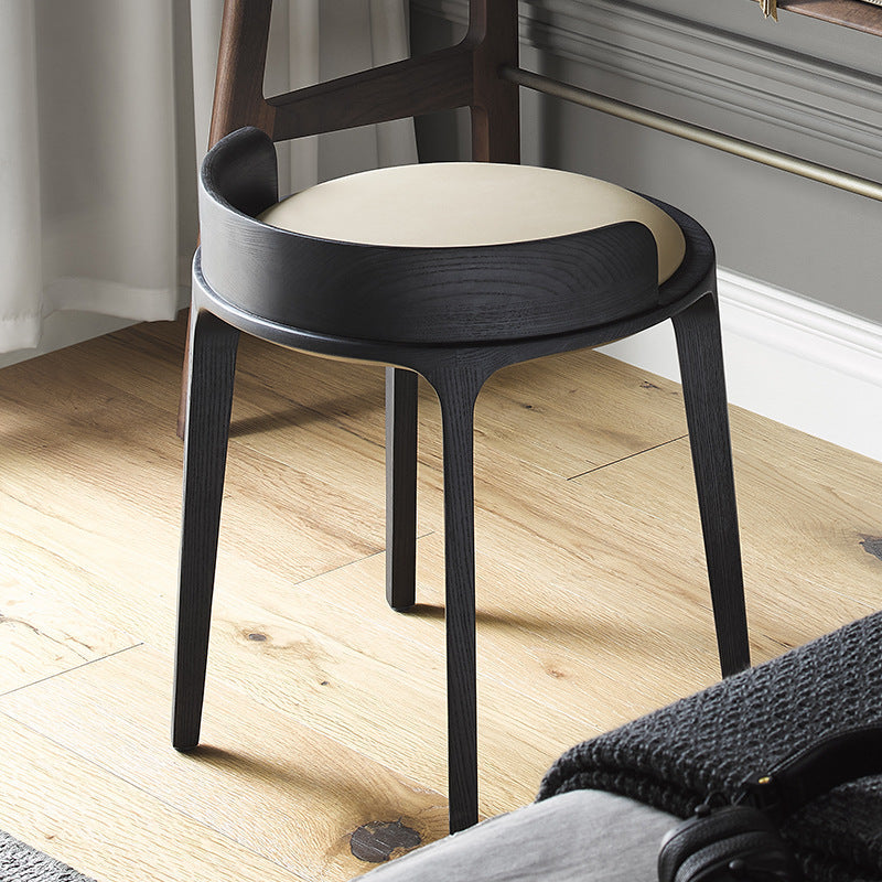 Vintage Leather Wood Vanity Stool