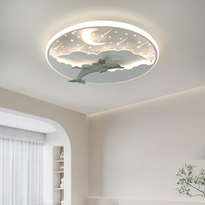 Art Deco Dolphin Round Acrylic Iron LED Flush Light