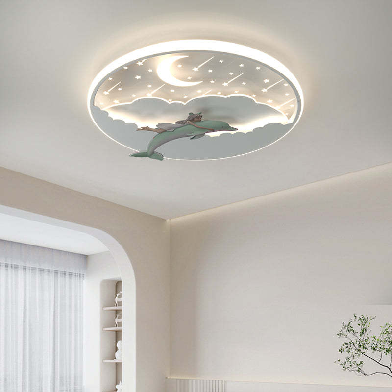 Art Deco Dolphin Round Acrylic Iron LED Flush Light