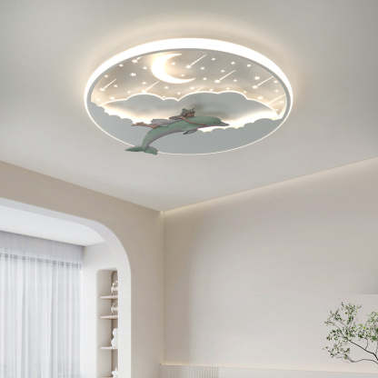 Art Deco Dolphin Round Acrylic Iron LED Flush Light