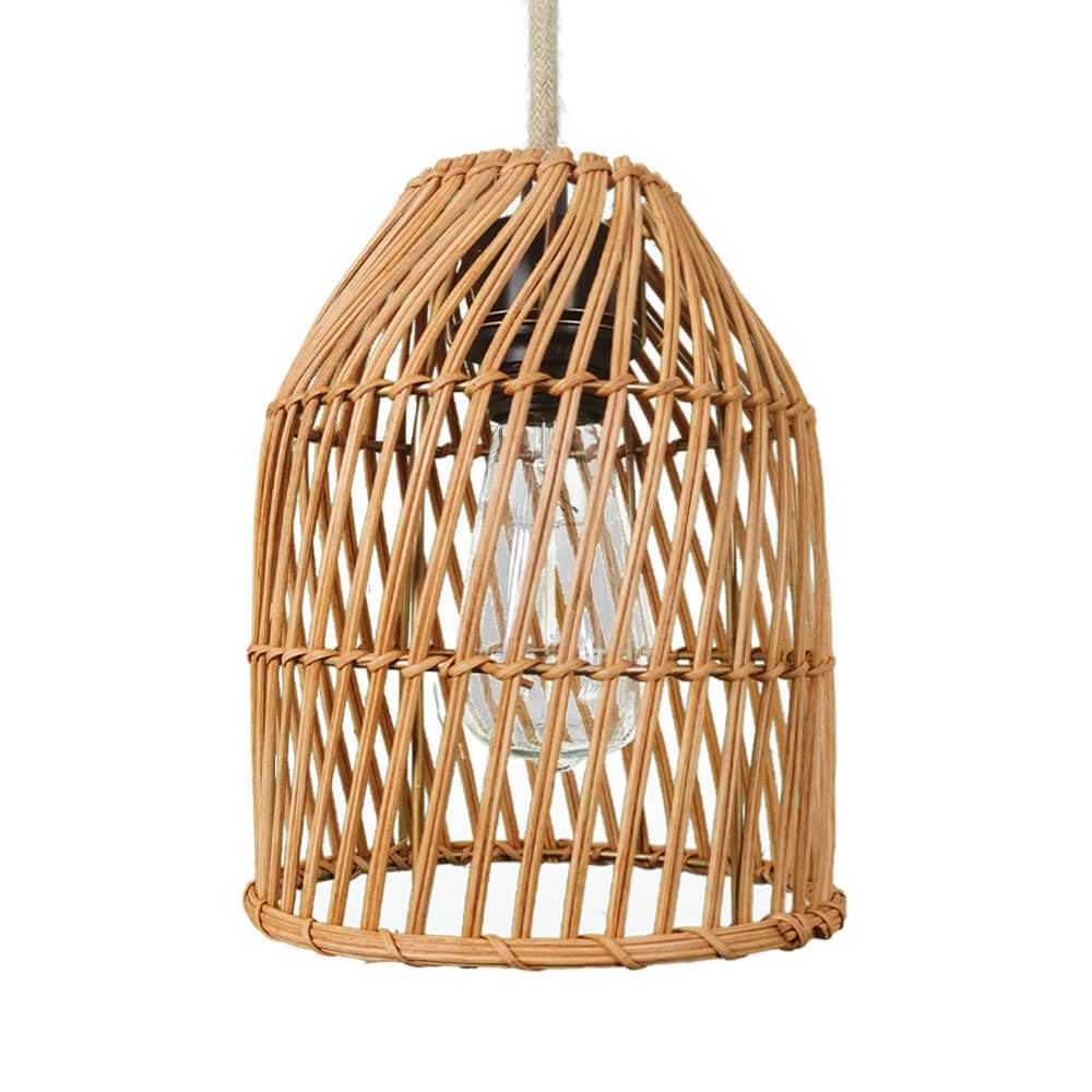 Vintage Rattan Dome Column Pendant Light