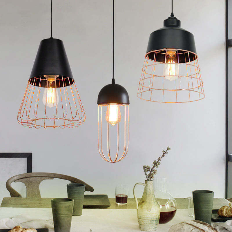 Nordic Iron Geometric Cage Pendant Light