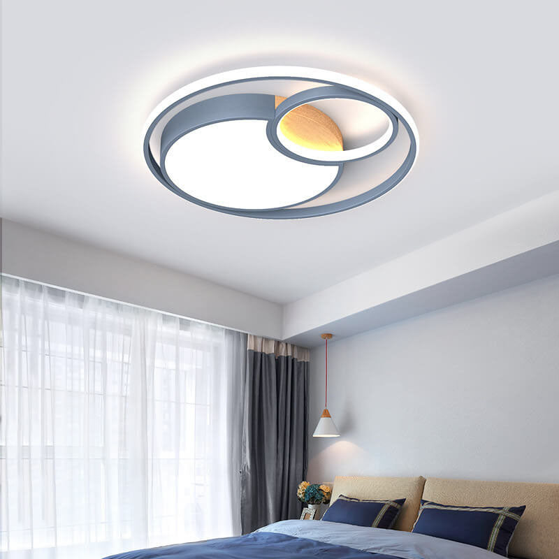 Creative color circles flush mount lighting in iron — 3-Color Changeable / Black & Blue / 220V-240V (UK/AU)