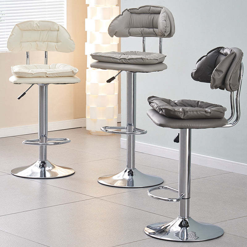 Minimalist Leather Metal Bar Stool With Backrest Adjustable