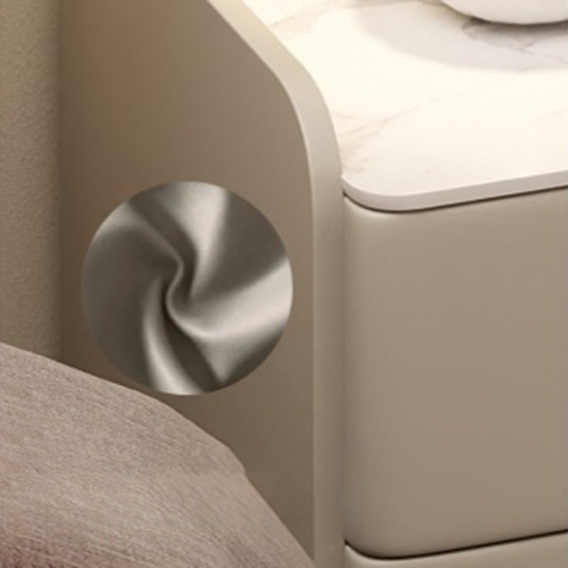 Minimalist Leather Wood Rock Plate Nightstand 2-Drawer