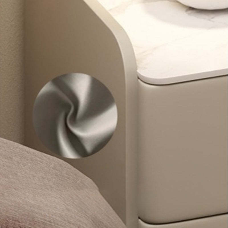 Minimalist Leather Wood Rock Plate Nightstand 2-Drawer