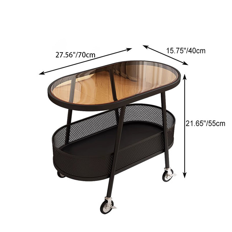 Modern Elliptical Glass Iron 2-Tier End Table — A / Black