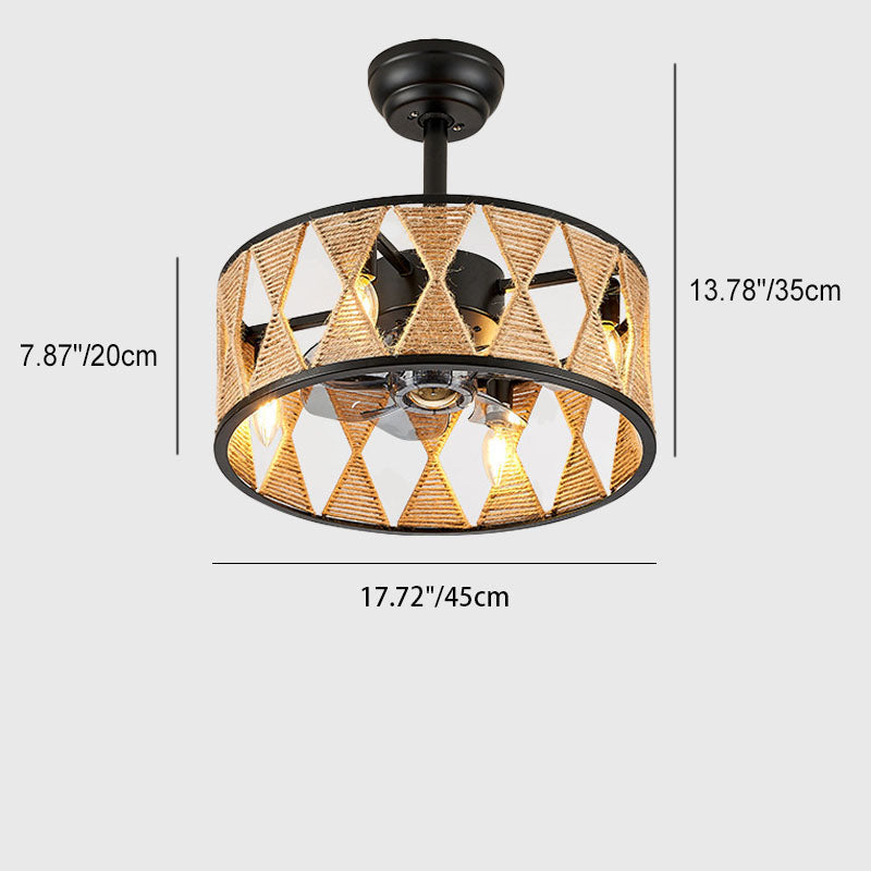 Industrial Round Twisted Rope Iron 4-Light Fan Light