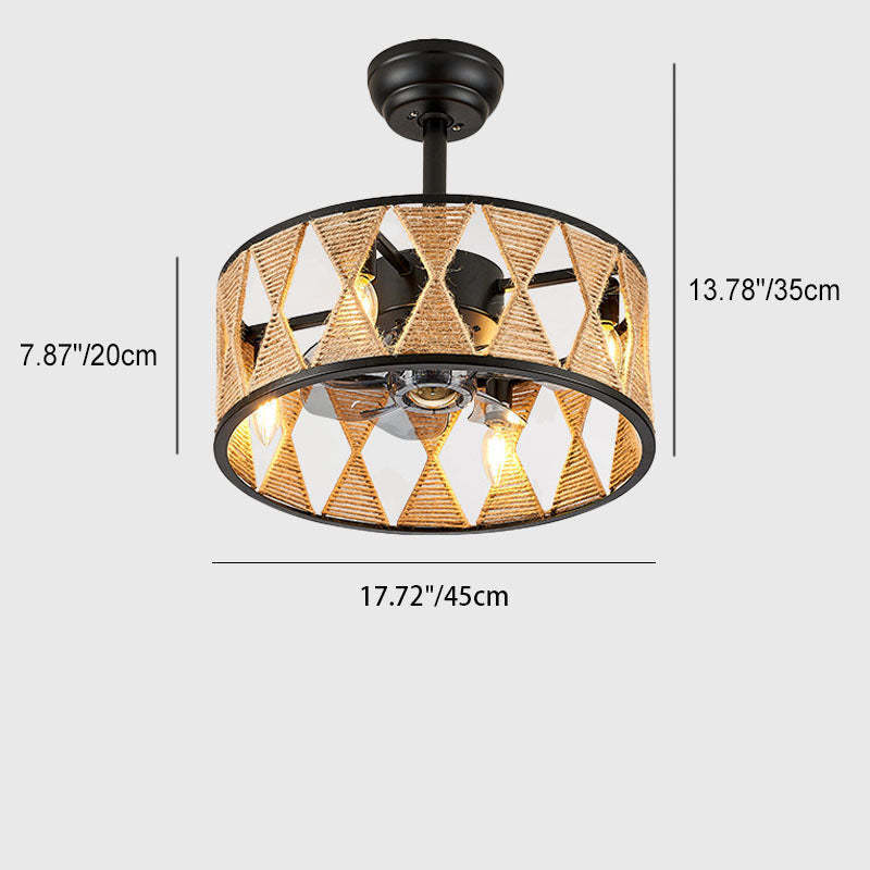 Industrial Round Twisted Rope Iron 4-Light Fan Light